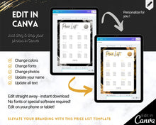 Load image into Gallery viewer, PRICE LIST Template Editable! Price Sheet, Pricing Guide, Hair Salon, Hairdresser, Photography, Beauty, Menu, Make up, Tags, Tumbler, Canva | Style 13

