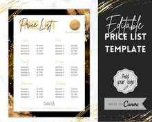 Load image into Gallery viewer, PRICE LIST Template Editable! Price Sheet, Pricing Guide, Hair Salon, Hairdresser, Photography, Beauty, Menu, Make up, Tags, Tumbler, Canva | Style 13
