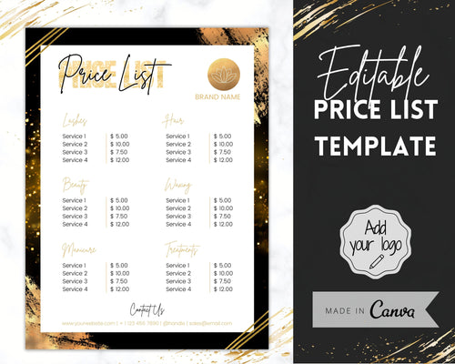PRICE LIST Template Editable! Price Sheet, Pricing Guide, Hair Salon, Hairdresser, Photography, Beauty, Menu, Make up, Tags, Tumbler, Canva | Style 13