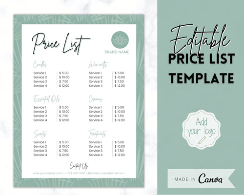 PRICE LIST Template Editable! Price Sheet, Pricing Guide, Hair Salon, Hairdresser, Photography, Beauty, Menu, Make up, Tags, Tumbler, Canva | Style 15