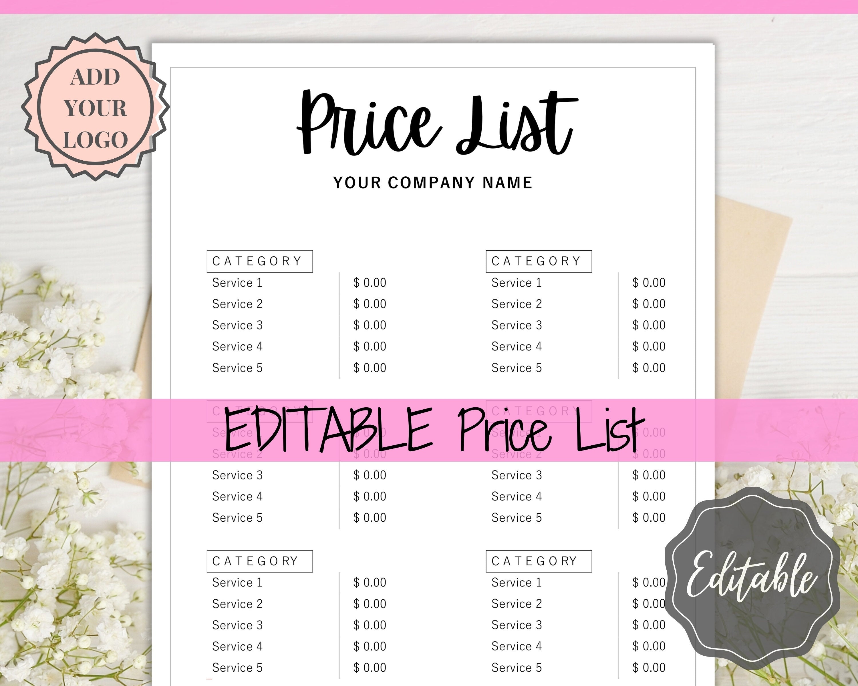 Editable Price List Template | Create a Professional Price Guide
