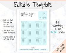 Load image into Gallery viewer, PRICE LIST Template Editable. Printable Price Sheet, Price Guide, Hair Salon, Hairdresser, Beauty, Black Monochrome, Custom Menu, Pricing | Style 9
