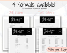 Load image into Gallery viewer, PRICE LIST Template Editable. Printable Price Sheet, Price Guide, Hair Salon, Hairdresser, Beauty, Pink Watercolor, Custom Menu, Pricing | Style 1
