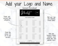 Load image into Gallery viewer, PRICE LIST Template Editable. Printable Price Sheet, Price Guide, Hair Salon, Hairdresser, Beauty, Pink Watercolor, Custom Menu, Pricing | Style 1
