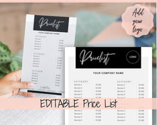Load image into Gallery viewer, PRICE LIST Template Editable. Printable Price Sheet, Price Guide, Hair Salon, Hairdresser, Beauty, Pink Watercolor, Custom Menu, Pricing | Style 1
