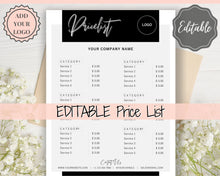 Load image into Gallery viewer, PRICE LIST Template Editable. Printable Price Sheet, Price Guide, Hair Salon, Hairdresser, Beauty, Pink Watercolor, Custom Menu, Pricing | Style 1
