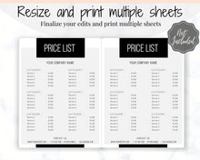 Load image into Gallery viewer, PRICE LIST Template Editable. Printable Price Sheet, Price Guide, Hair Salon, Hairdresser, Beauty, Pink Watercolor, Custom Menu, Pricing | Style 3
