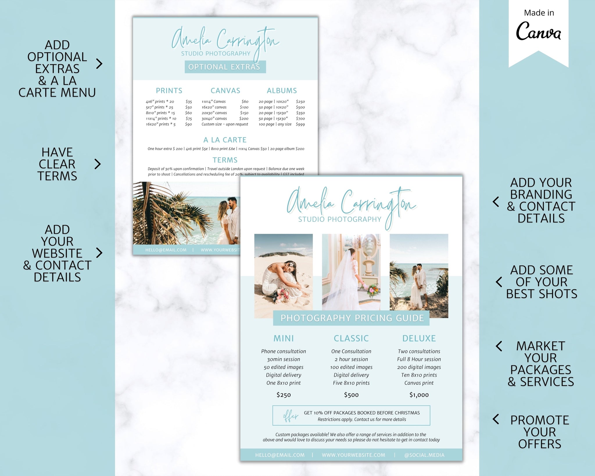 Photography Pricing Template Photo Price Guide, Price List Blue