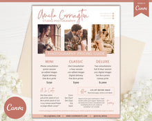 Load image into Gallery viewer, Photography Pricing Template, Pricing Guide, Photo Session Price List, CANVA, Minis, Wedding, Photographer business marketing, Full page | Nude Monochrome
