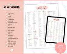 Load image into Gallery viewer, Pink Grocery List, Master Grocery List Printable, Weekly Shopping List, Meal Planner Checklist, Grocery PDF, Kitchen Organization Template | Pink Watercolor
