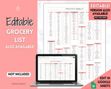 Load image into Gallery viewer, Grocery List Printable | Weekly Shopping List, Meal Planner Checklist, Kitchen Organization Template | Pink Watercolor
