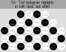Load image into Gallery viewer, Podcast Instagram Highlight Icon Covers, 40+ Black &amp; White Minimalist Podcasting IG Highlights, Insta Story Covers, Text, Stories, IG Feed | Mono
