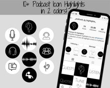 Load image into Gallery viewer, Podcast Instagram Highlight Icon Covers, 40+ Black &amp; White Minimalist Podcasting IG Highlights, Insta Story Covers, Text, Stories, IG Feed | Mono
