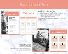 Load image into Gallery viewer, Podcast MEDIA KIT Template! Editable Canva Press Kit, Business Pitch, Rate Sheet Card, Podcasters, Planner, Influencer, Blogger, Price List | 20 Page Pink
