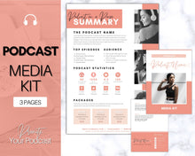Load image into Gallery viewer, Podcast MEDIA KIT Template! Editable Canva Press Kit, Business Pitch, Rate Sheet Card, Podcasters, Planner, Influencer, Blogger, Price List | 3 Page Pink
