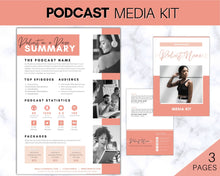 Load image into Gallery viewer, Podcast MEDIA KIT Template! Editable Canva Press Kit, Business Pitch, Rate Sheet Card, Podcasters, Planner, Influencer, Blogger, Price List | 3 Page Pink
