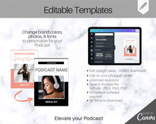 Load image into Gallery viewer, Podcast MEDIA KIT Template! Editable Canva Press Kit, Business Pitch, Rate Sheet Card, Podcasters, Planner, Influencer, Blogger, Price List | Mono
