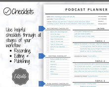Load image into Gallery viewer, Podcast Planner, EDITABLE Podcast Template Content Calendar, Podcast Checklist, Logo, Printable Pod Cast Script Plan Worksheet &amp; Tracker - Mono

