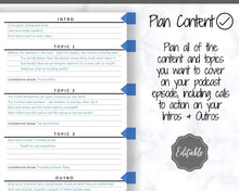 Load image into Gallery viewer, Podcast Planner, EDITABLE Podcast Template Content Calendar, Podcast Checklist, Logo, Printable Pod Cast Script Plan Worksheet &amp; Tracker - Mono
