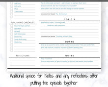 Load image into Gallery viewer, Podcast Planner, EDITABLE Podcast Template Content Calendar, Podcast Checklist, Logo, Printable Pod Cast Script Plan Worksheet &amp; Tracker - Mono
