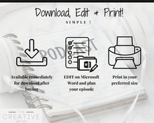 Load image into Gallery viewer, Podcast Planner, EDITABLE Podcast Template Content Calendar, Podcast Checklist, Logo, Printable Pod Cast Script Plan Worksheet &amp; Tracker - Mono
