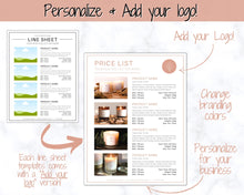 Load image into Gallery viewer, Price List Template. Line Sheet for Wholesale. Editable Candle Template Catalog, Seller shop, Product Sales Sheet, Canva Linesheet Catalogue | Pink Bundle
