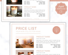 Load image into Gallery viewer, Price List Template. Line Sheet for Wholesale. Editable Candle Template Catalog, Seller shop, Product Sales Sheet, Canva Linesheet Catalogue | Pink Bundle
