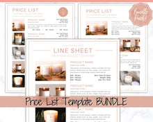 Load image into Gallery viewer, Price List Template. Line Sheet for Wholesale. Editable Candle Template Catalog, Seller shop, Product Sales Sheet, Canva Linesheet Catalogue | Pink Bundle
