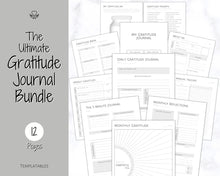 Load image into Gallery viewer, Printable Gratitude Journal BUNDLE! Mindfulness Log, Gratitude Template, Self Care Planner, Daily Journal for Women, Gratitude Jar, Wellness | Monochrome
