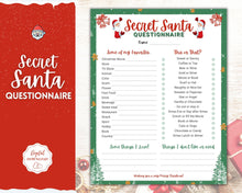 Load image into Gallery viewer, Printable Secret Santa Questionnaire. Holiday Gift Exchange Form, Work or Personal, Christmas Wish List. Kids Adults, Gift List, Xmas Party,

