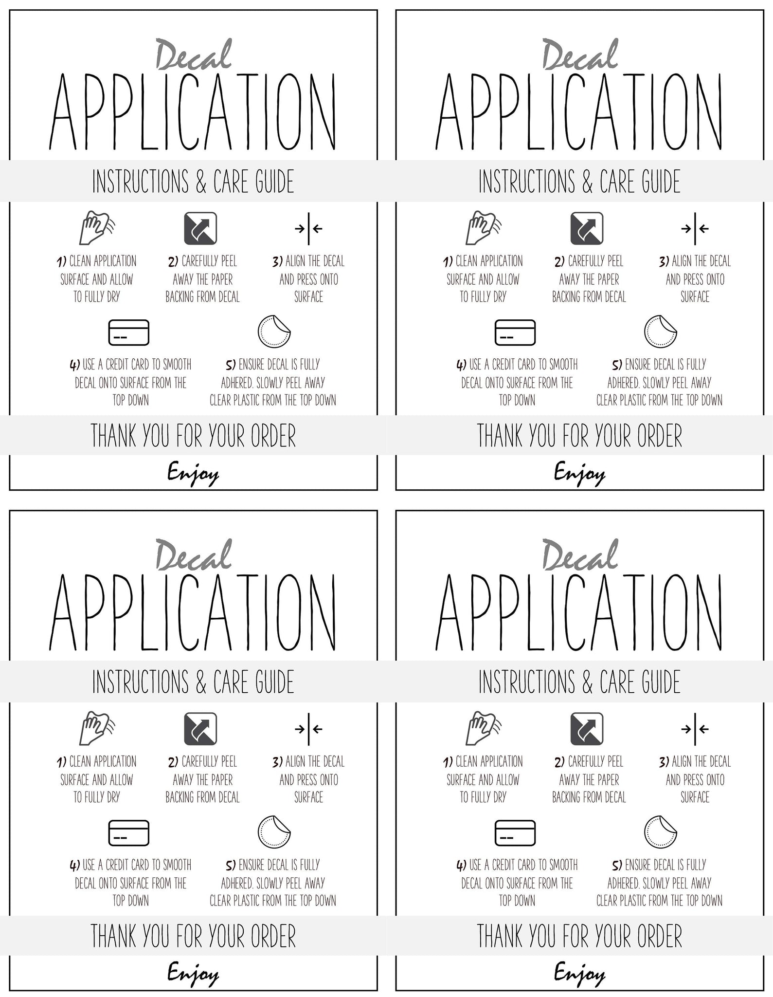 vinyl decal care card printable instructions | multicolor bundle