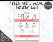 Load image into Gallery viewer, Printable Vinyl Decal Care Card Instructions. Decal Application Order Card, DIY Sticker Seller Packaging Label, Vinyl Decal Care Cards | Red
