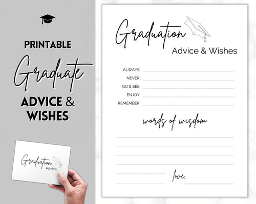 Printable Words of Wisdom Card, Graduation Advice & Wishes Party Poster Template, Graduate, College, High School Grad, Class of 2022, Advice Poster, Advice Card