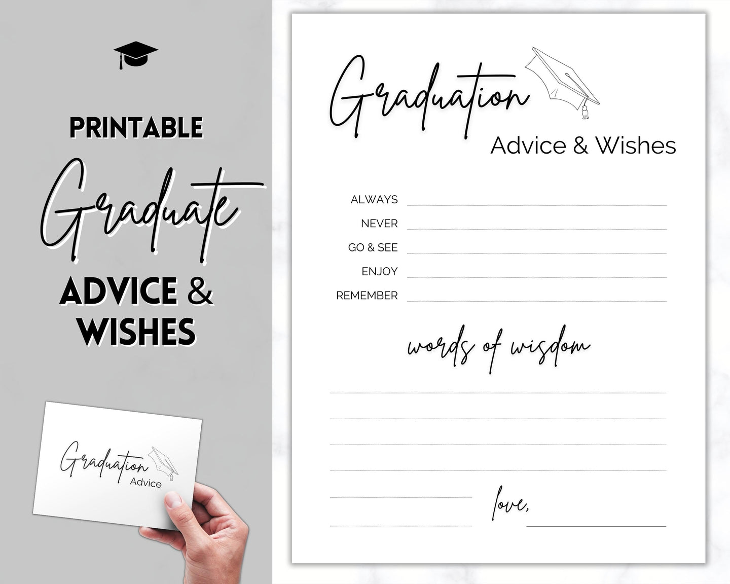 Printable Words of Wisdom Card, Graduation Advice & Wishes Party Poster Template, Graduate, College, High School Grad, Class of 2022, Advice Poster, Advice Card