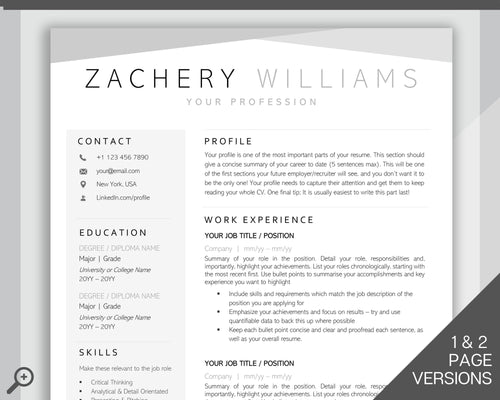 Professional Resume Template Word. CV Template Professional, CV Design, Executive Resume Template, Clean Curriculum Vitae, Minimalist, Free | Style 16
