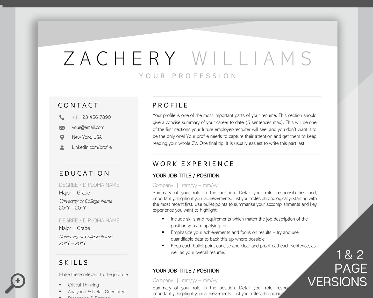 Professional Resume Template Word. CV Template Professional, CV Design, Executive Resume Template, Clean Curriculum Vitae, Minimalist, Free | Style 16