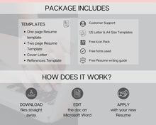 Load image into Gallery viewer, Professional Resume Template Word. CV Template Professional, Modern Executive Resume Template, Clean, Minimalist Resume, Free Docs Bundle | Style 10
