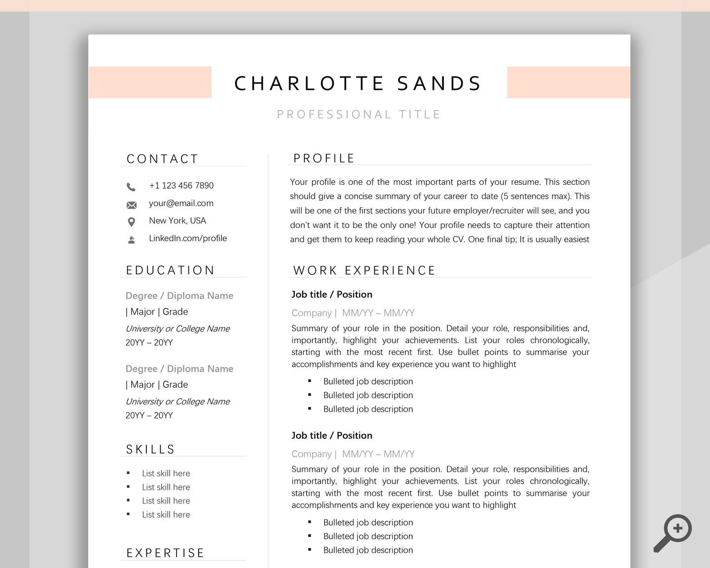Professional Resume Template Word. CV Template Professional, Modern Executive Resume Template, Clean, Minimalist Resume, Free Docs Bundle | Style 13