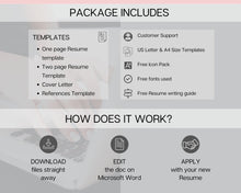 Load image into Gallery viewer, Professional Resume Template Word. CV Template Professional, Modern Executive Resume Template, Clean, Minimalist Resume, Free Docs Bundle | Style 2
