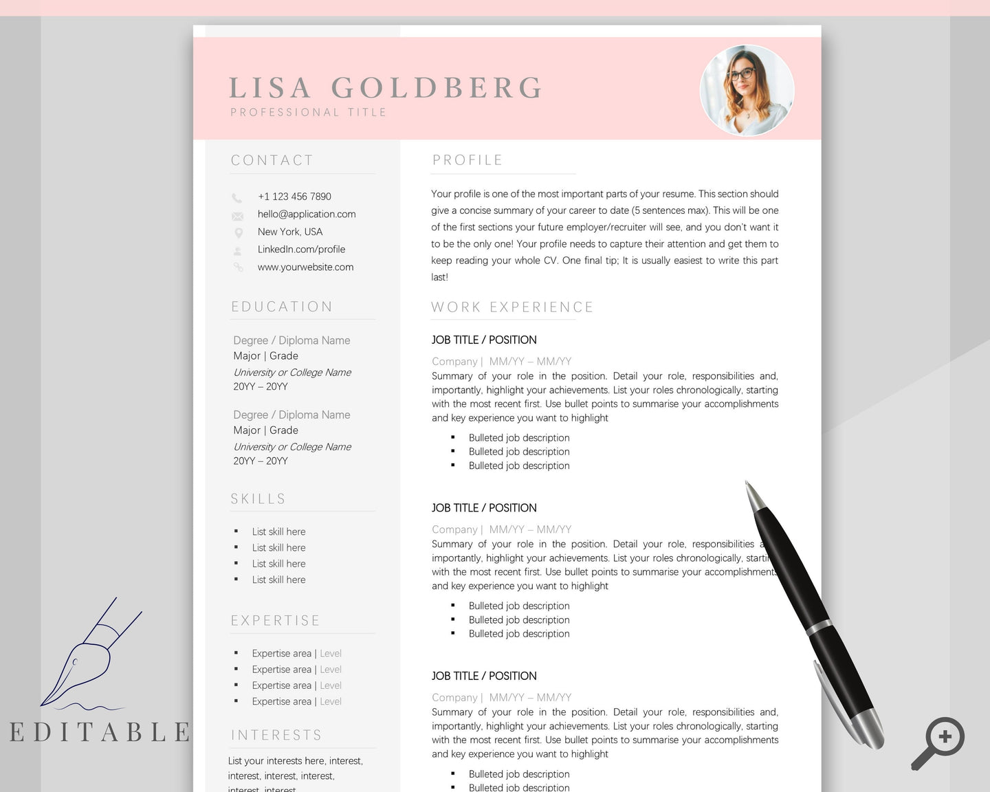 Professional Resume Template Word. CV Template Professional, Modern Executive Resume Template, Clean, Minimalist Resume, Free Docs Bundle | Style 2