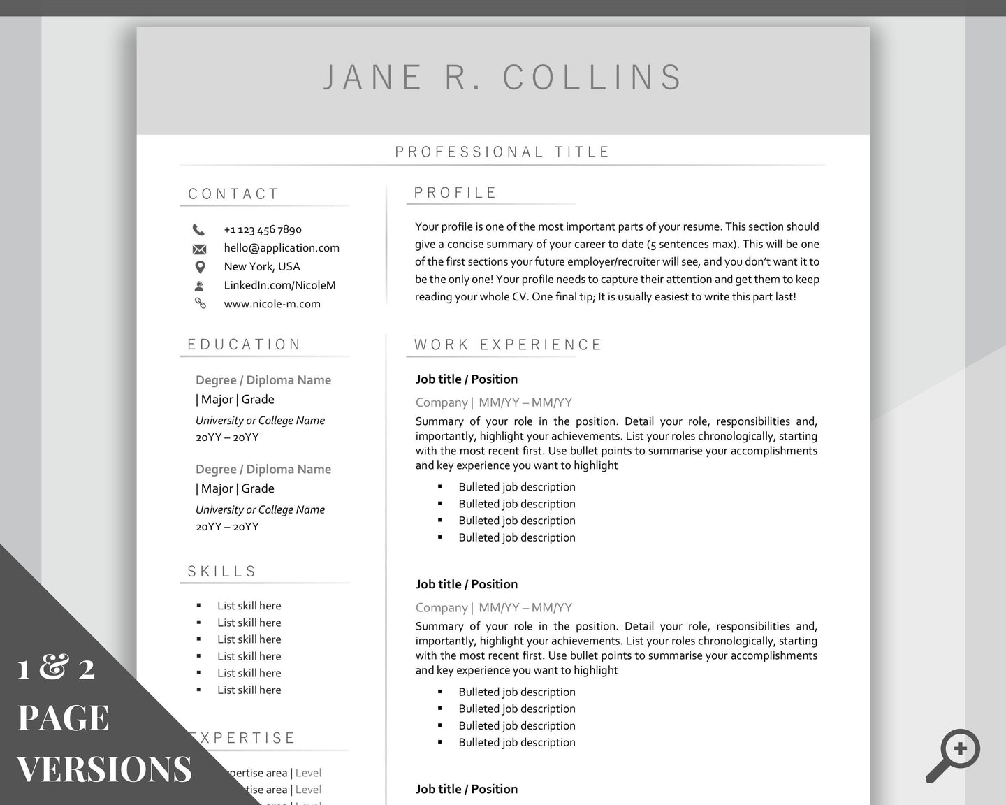 Professional Resume Template Word. CV Template Professional, Modern Executive Resume Template, Clean, Minimalist Resume, Free Docs Bundle | Style 5