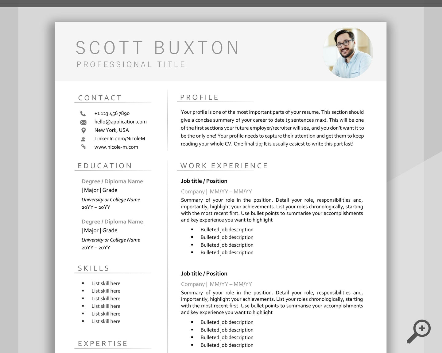 Professional Resume Template Word. CV Template Professional, Modern Executive Resume Template, Clean, Minimalist Resume, Free Docs Bundle | Style 8