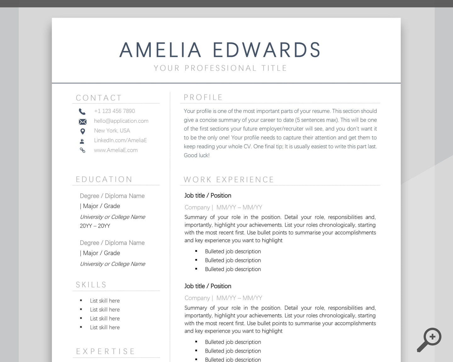 Professional Resume Template Word. CV Template Professional, Modern Executive Resume Template, Clean, Minimalist Resume, Free Docs Bundle | Style 9