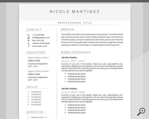 Professional Resume Template Word. CV Template Professional, Modern Executive Resume Template, Clean, Minimalist Resume, Free Docs Bundle