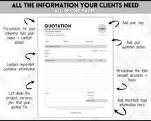 Load image into Gallery viewer, Quotation Template, EDITABLE Quote Form, Small Business, Invoice Order, Job Estimate Form, Word, Canva, Google Docs, Proposal
