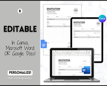 Load image into Gallery viewer, Quotation Template, EDITABLE Quote Form, Small Business, Invoice Order, Job Estimate Form, Word, Canva, Google Docs, Proposal
