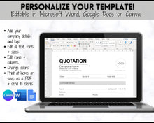 Load image into Gallery viewer, Quotation Template, EDITABLE Quote Form, Small Business, Invoice Order, Job Estimate Form, Word, Canva, Google Docs, Proposal
