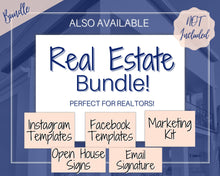 Load image into Gallery viewer, REAL ESTATE Marketing Bundle! Open House Flyer, Instagram, Facebook Templates, Realtor Agent Branding, Just Listed Sign, New Listing Kit
