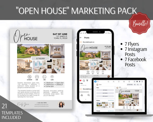REAL ESTATE Marketing Bundle! Open House Flyer, Instagram, Facebook Templates, Realtor Agent Branding, Just Listed Sign, New Listing Kit