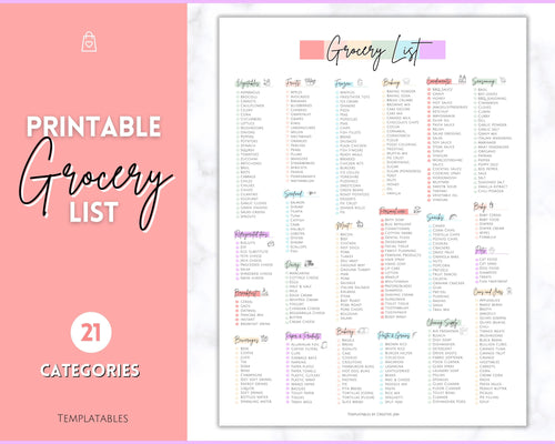Rainbow Grocery List, Master Grocery List Printable, Weekly Shopping List, Meal Planner Checklist, Grocery PDF, Kitchen Organization Template | Pastel Rainbow